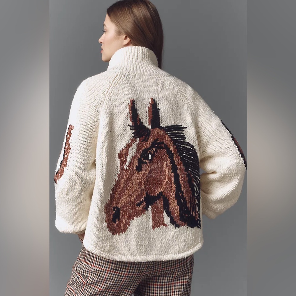Anthropologie Pilcro Western Horse Graphic Cardigan Sweater (Size S) - NWT